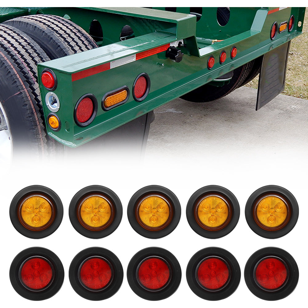 4 LED Side Marker Lights 2" Round Clearance Lights With Rubber Gaskets 10Pcs