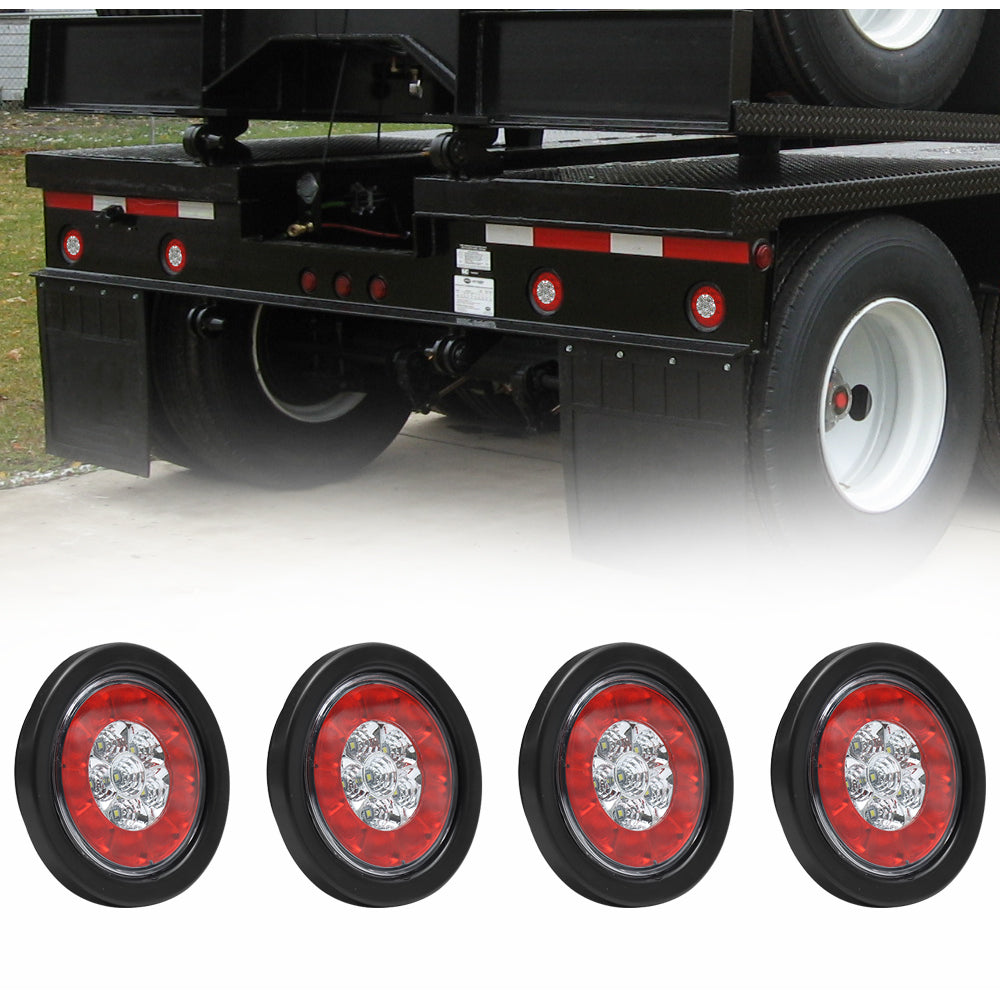16 LED Tail Lights 4" Round Marker Lights With Rubber Gaskets 4Pcs