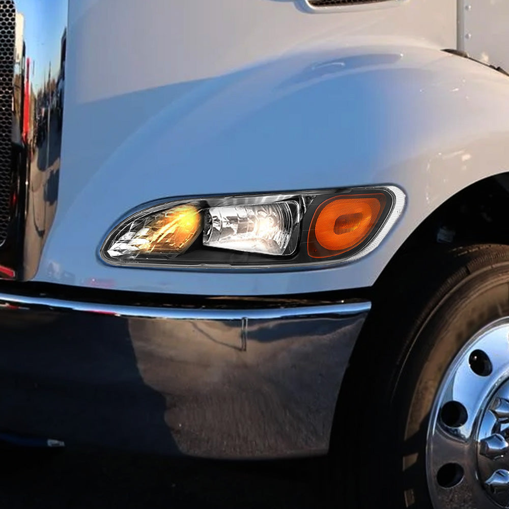 Headlights for Peterbilt 386/387/382/384, Black Headlights With Turn Signal  for Peterbilt 386/387/382/384 2005-2016