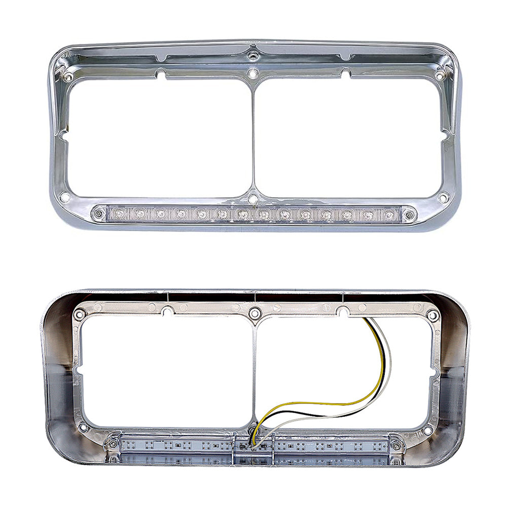 Headlight Bezels LED For Kenworth C500/W900, Chrome Headlight Bezels With LED For Kenworth C500/W900/T800 1984-2008