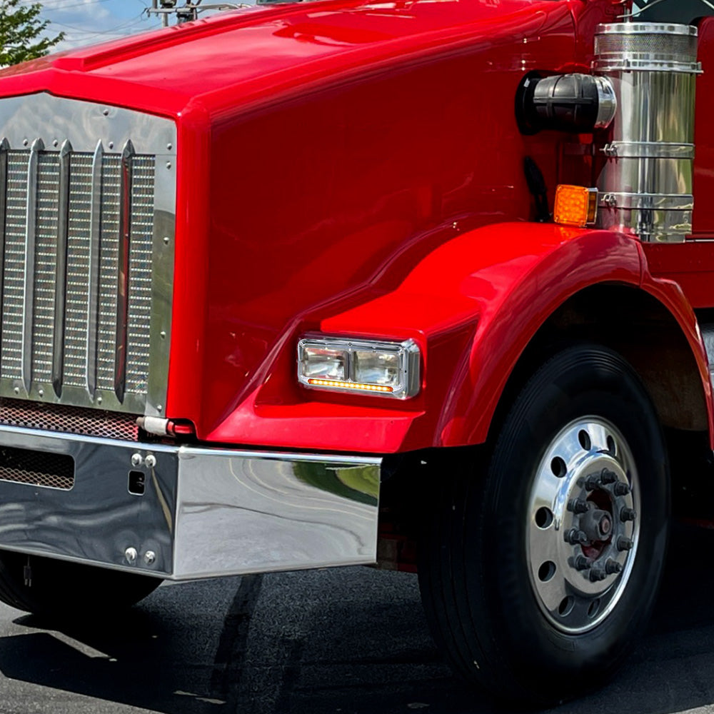 Headlight Bezels LED For Kenworth C500/W900, Chrome Headlight Bezels With LED For Kenworth C500/W900/T800 1984-2008