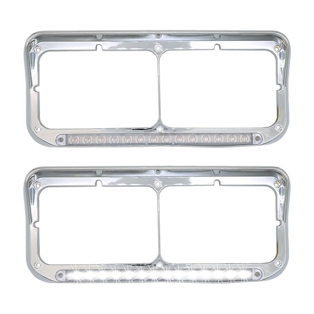 Headlight Bezels LED For Kenworth C500/W900, Chrome Headlight Bezels With LED For Kenworth C500/W900/T800 1984-2008