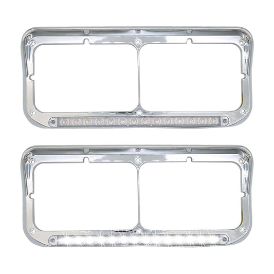 Headlight Bezels LED For Kenworth C500/W900, Chrome Headlight Bezels With LED For Kenworth C500/W900/T800 1984-2008