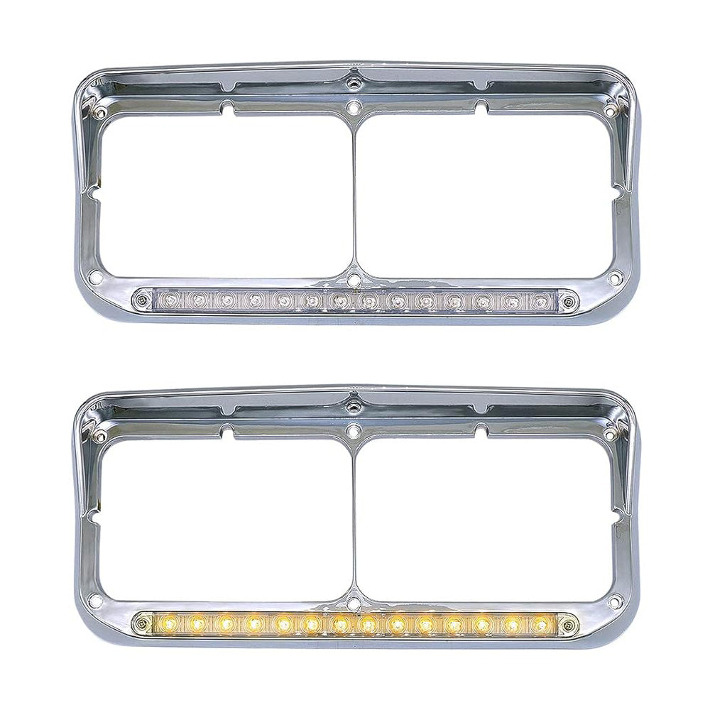 Headlight Bezels LED For Kenworth C500/W900, Chrome Headlight Bezels With LED For Kenworth C500/W900/T800 1984-2008