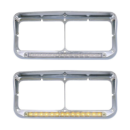 Headlight Bezels LED For Kenworth C500/W900, Chrome Headlight Bezels With LED For Kenworth C500/W900/T800 1984-2008