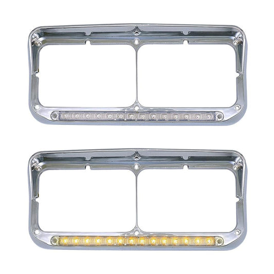 Headlight Bezels LED For Kenworth C500/W900, Chrome Headlight Bezels With LED For Kenworth C500/W900/T800 1984-2008