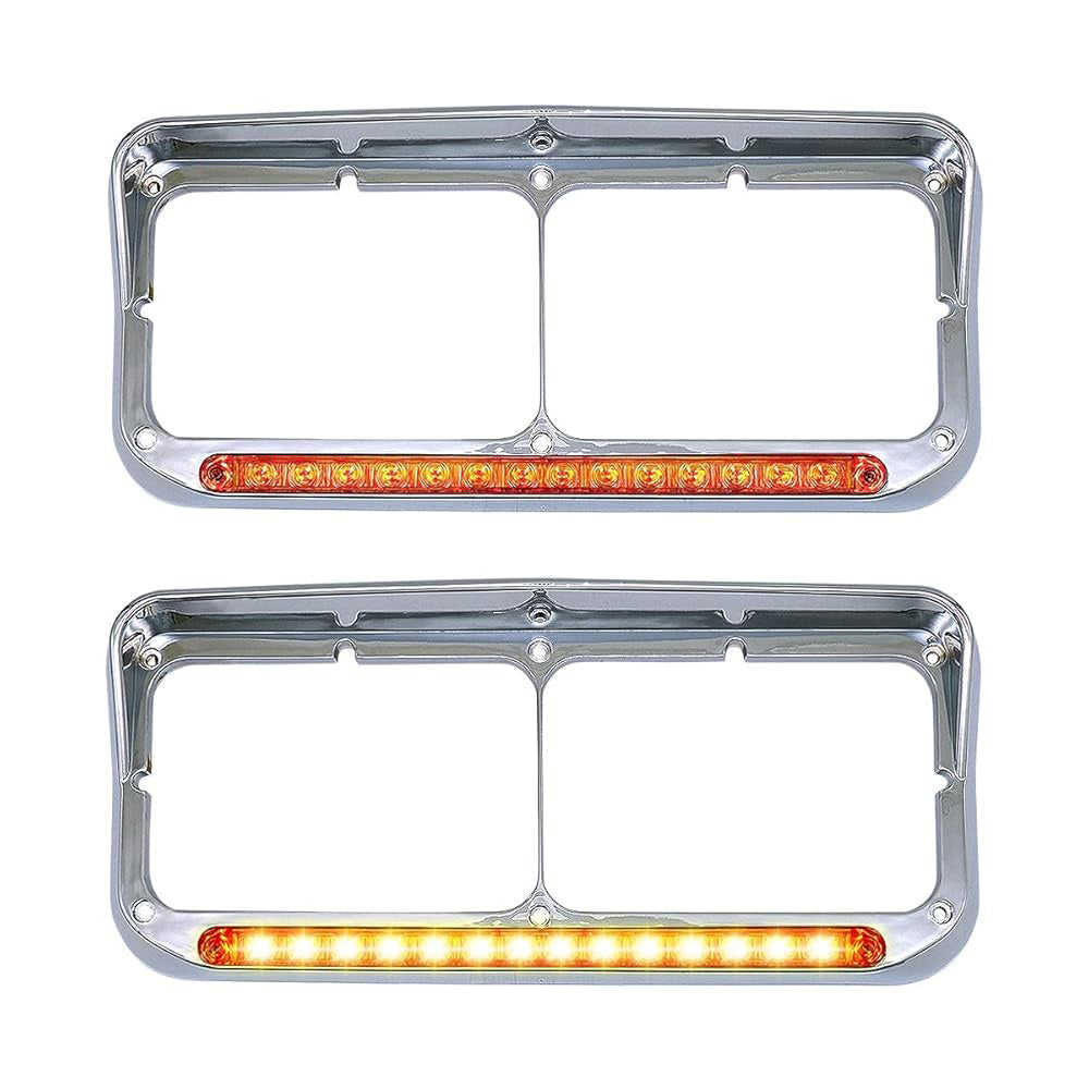 Headlight Bezels LED For Kenworth C500/W900, Chrome Headlight Bezels With LED For Kenworth C500/W900/T800 1984-2008