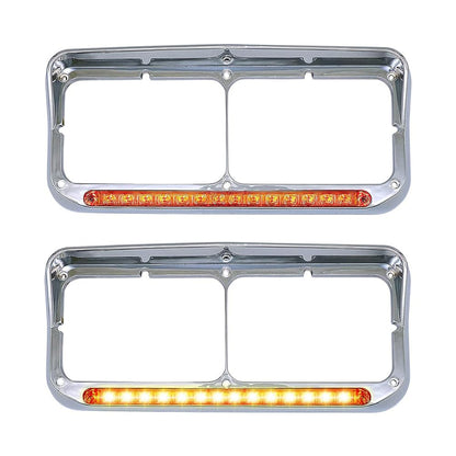 Headlight Bezels LED For Kenworth C500/W900, Chrome Headlight Bezels With LED For Kenworth C500/W900/T800 1984-2008