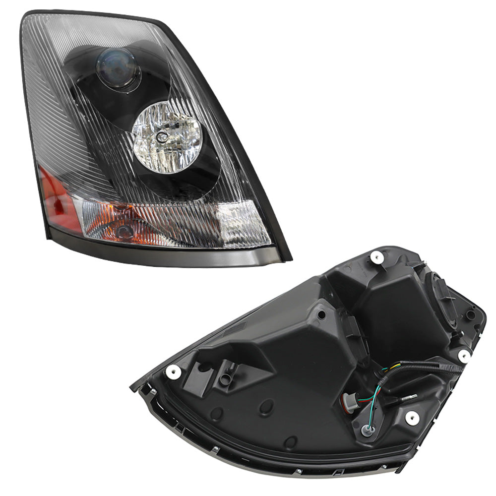 Headlight for VNL/VNM 2004-2018, Fit for Volvo VNL/VNM Headlight Assembly Black With Turn Signal