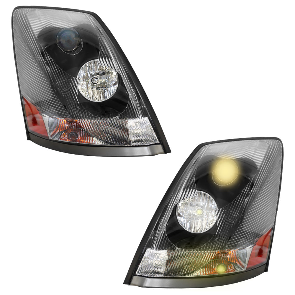 Headlight for VNL/VNM 2004-2018, Fit for Volvo VNL/VNM Headlight Assembly Black With Turn Signal