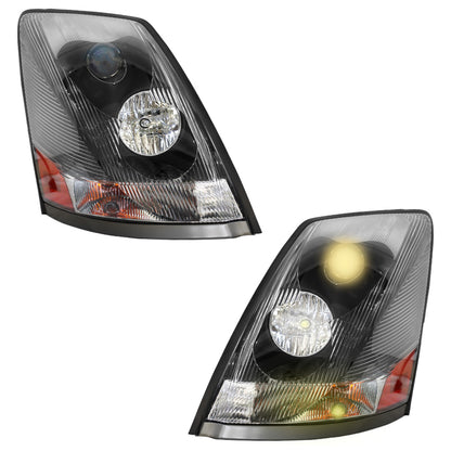 Headlight for VNL/VNM 2004-2018, Fit for Volvo VNL/VNM Headlight Assembly Black With Turn Signal