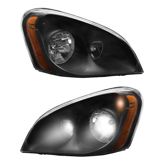 Black Headlights for Freightliner Cascadia 2008-2017, Black Chrome Headlights Assembly fit for Freightliner Cascadia 2008-2017