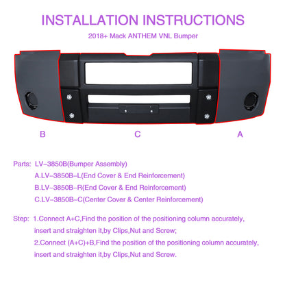 Front Bumper Compatible With Mack Anthem 2018+