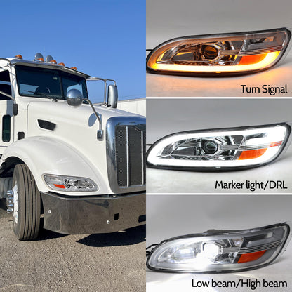 LED Chrome Headlights Assembly fit for Peterbilt 386/387/382/384 2005-2016